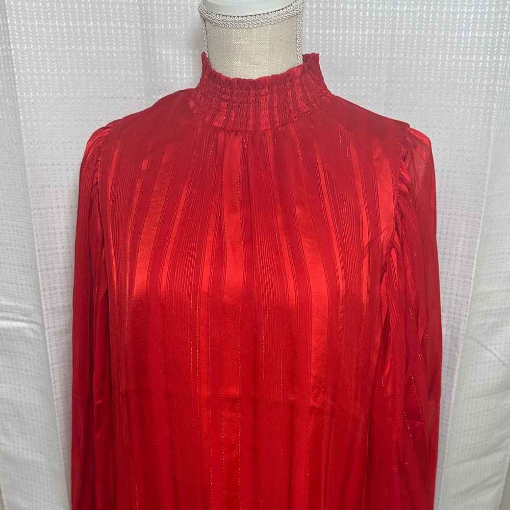 Elegant Red High-Neck Blouse